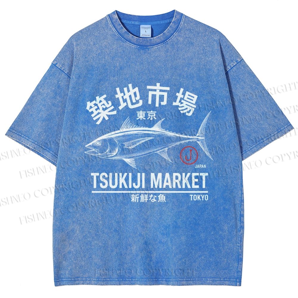 Unisex Tsukiji Fish Market Printed Washed Tee