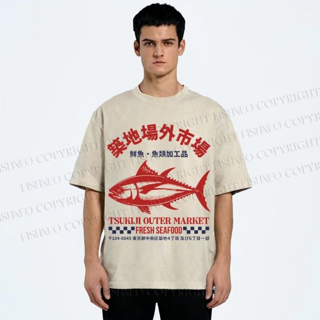 Unisex Tsukiji Outer Market Printed Washed Tee