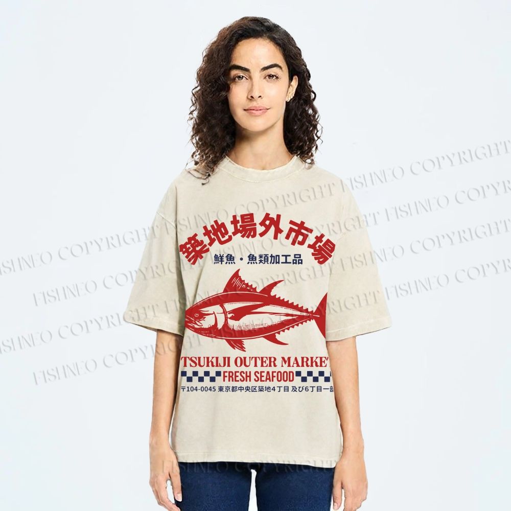 Unisex Tsukiji Outer Market Printed Washed Tee