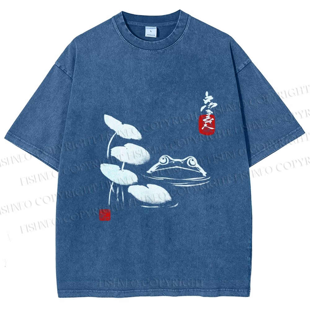 Unisex Frog Printed Washed Tee
