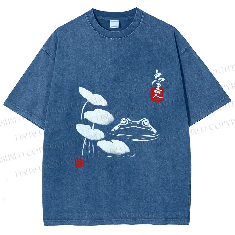 Unisex Frog Printed Washed Tee
