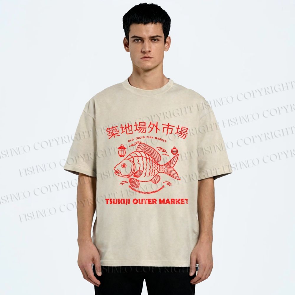 Unisex Tsukiji Outer Market Printed Washed Tee
