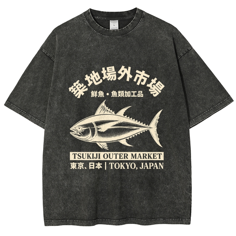 Japan Tsukiji Fish Market Washed T-Shirt