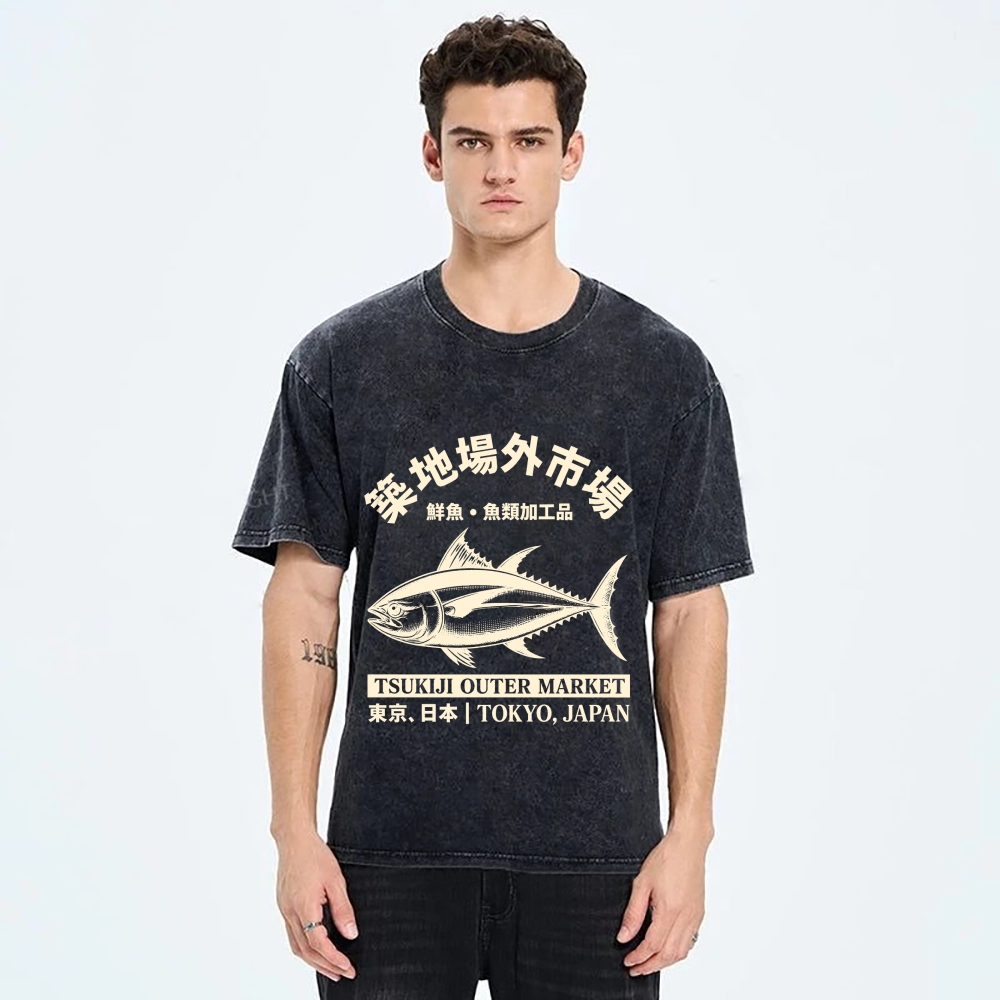 Japan Tsukiji Fish Market Washed T-Shirt