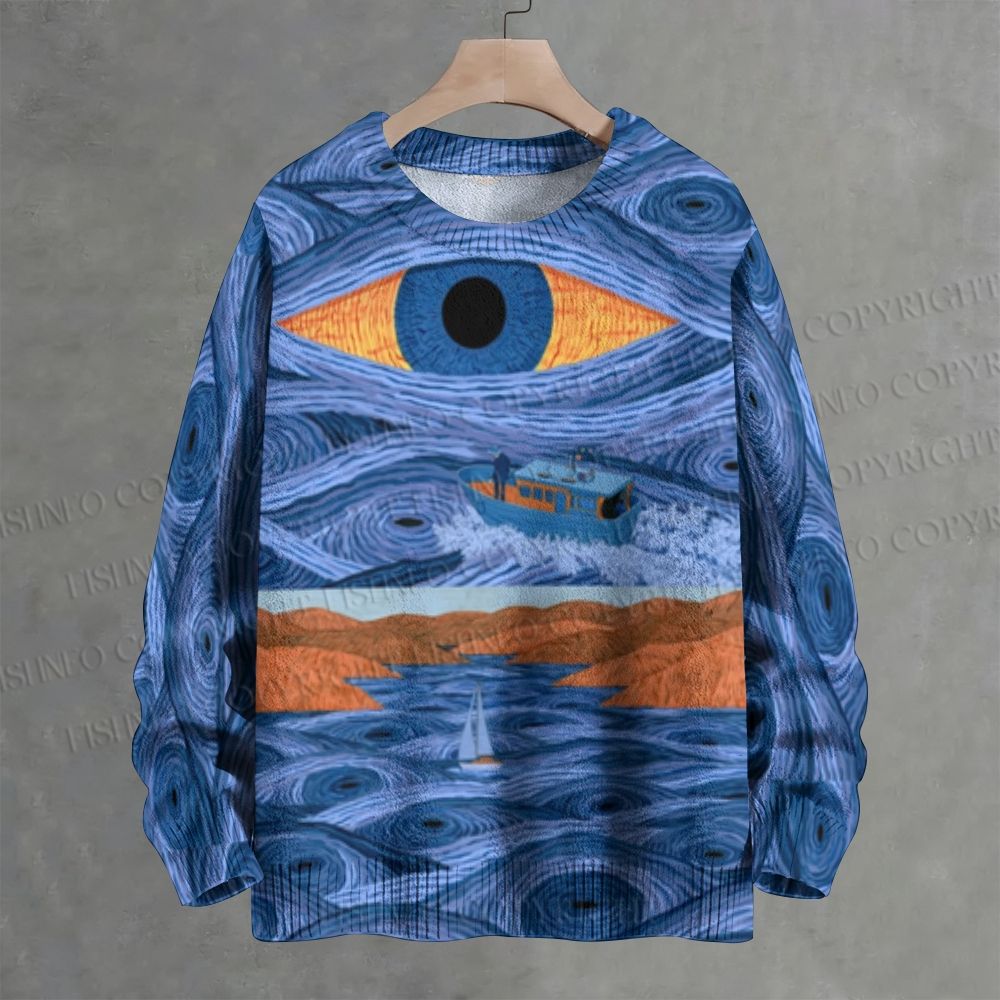 Starry Night Big Eye Surreal Crew Neck Sweater