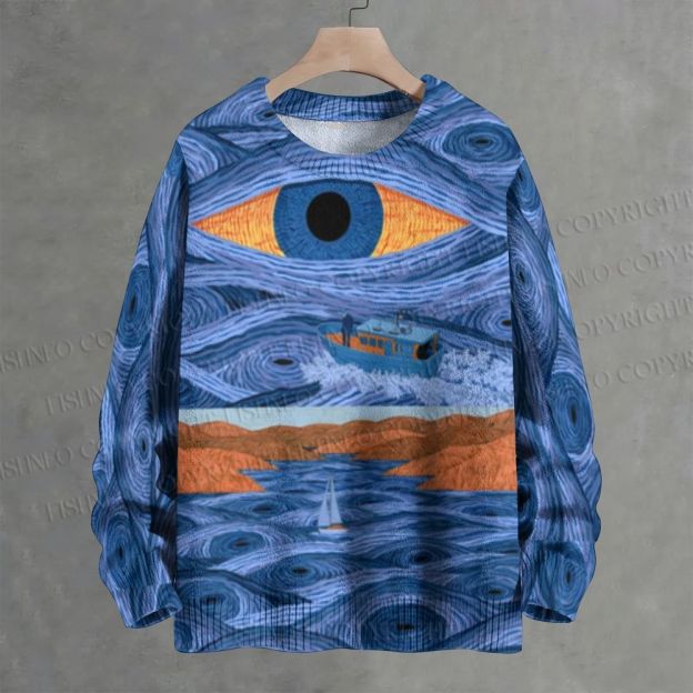Starry Night Big Eye Surreal Crew Neck Sweater