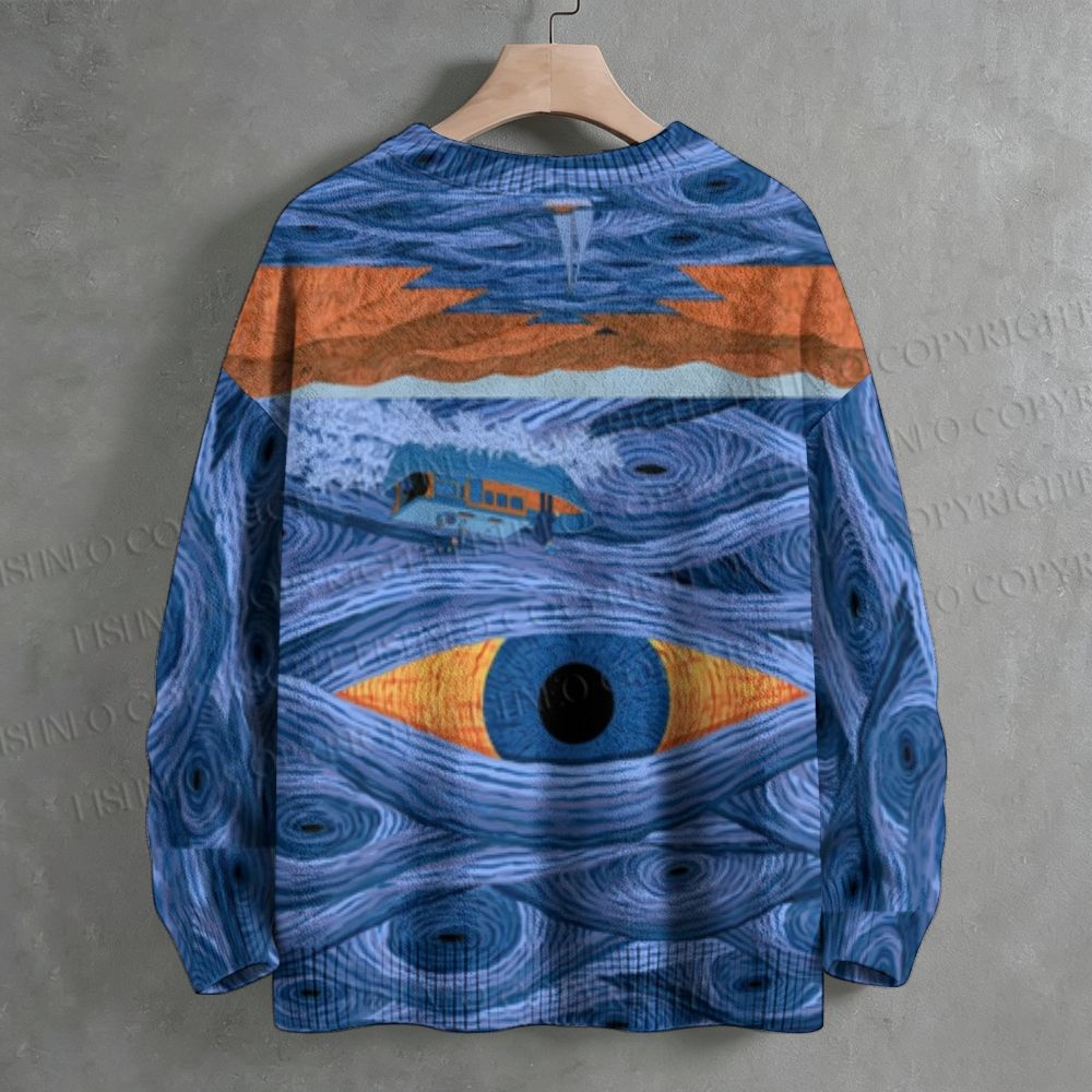 Starry Night Big Eye Surreal Crew Neck Sweater