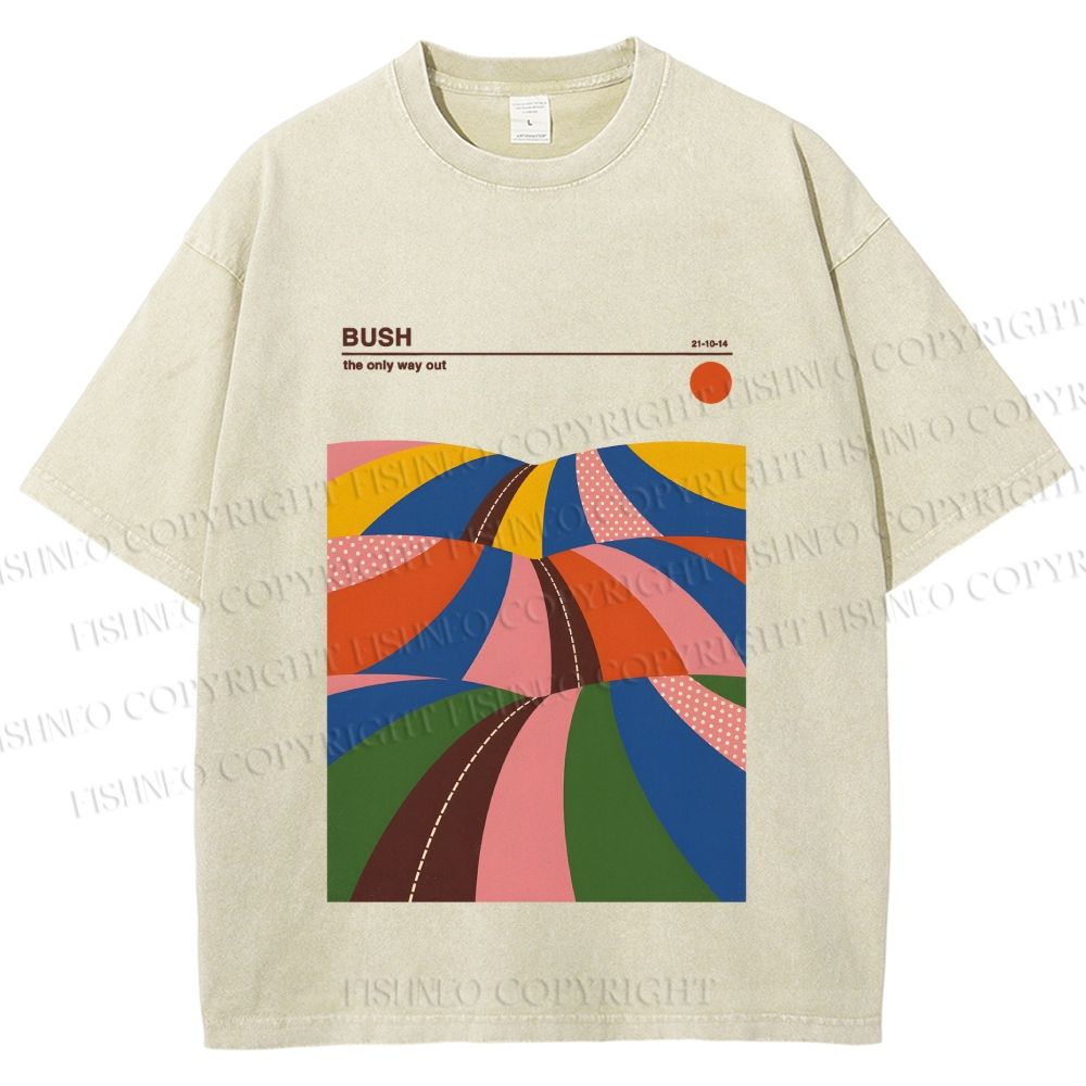 Unisex Colorful Contrast Landscape Minimalist Art Printed Washed Tee