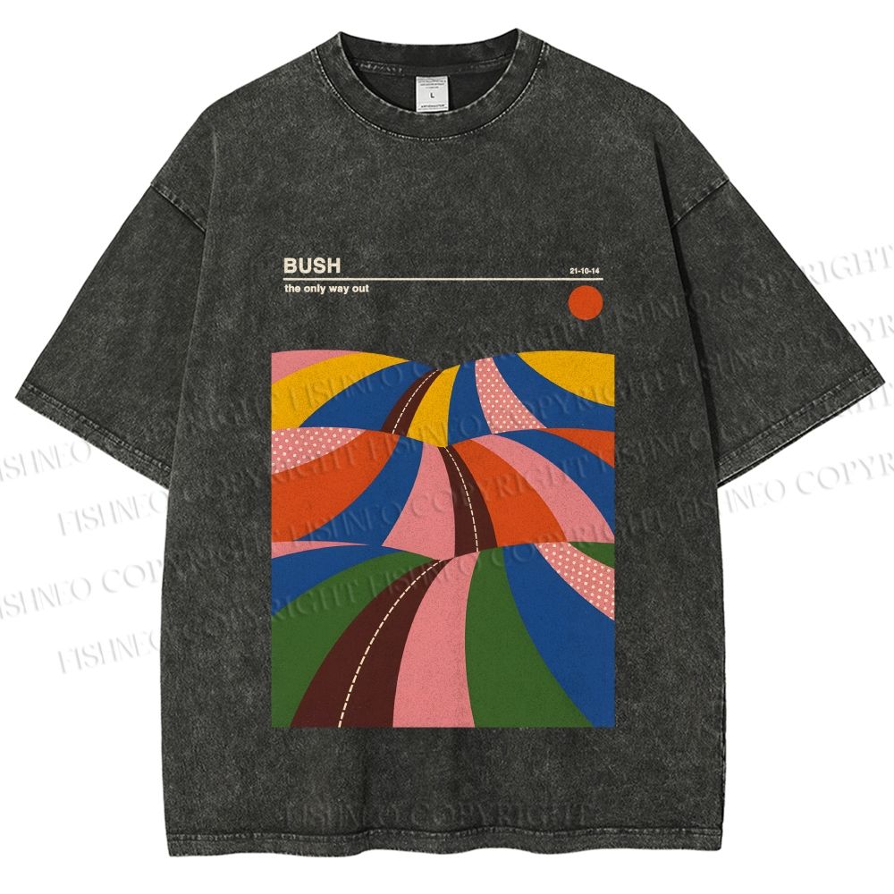 Unisex Colorful Contrast Landscape Minimalist Art Printed Washed Tee