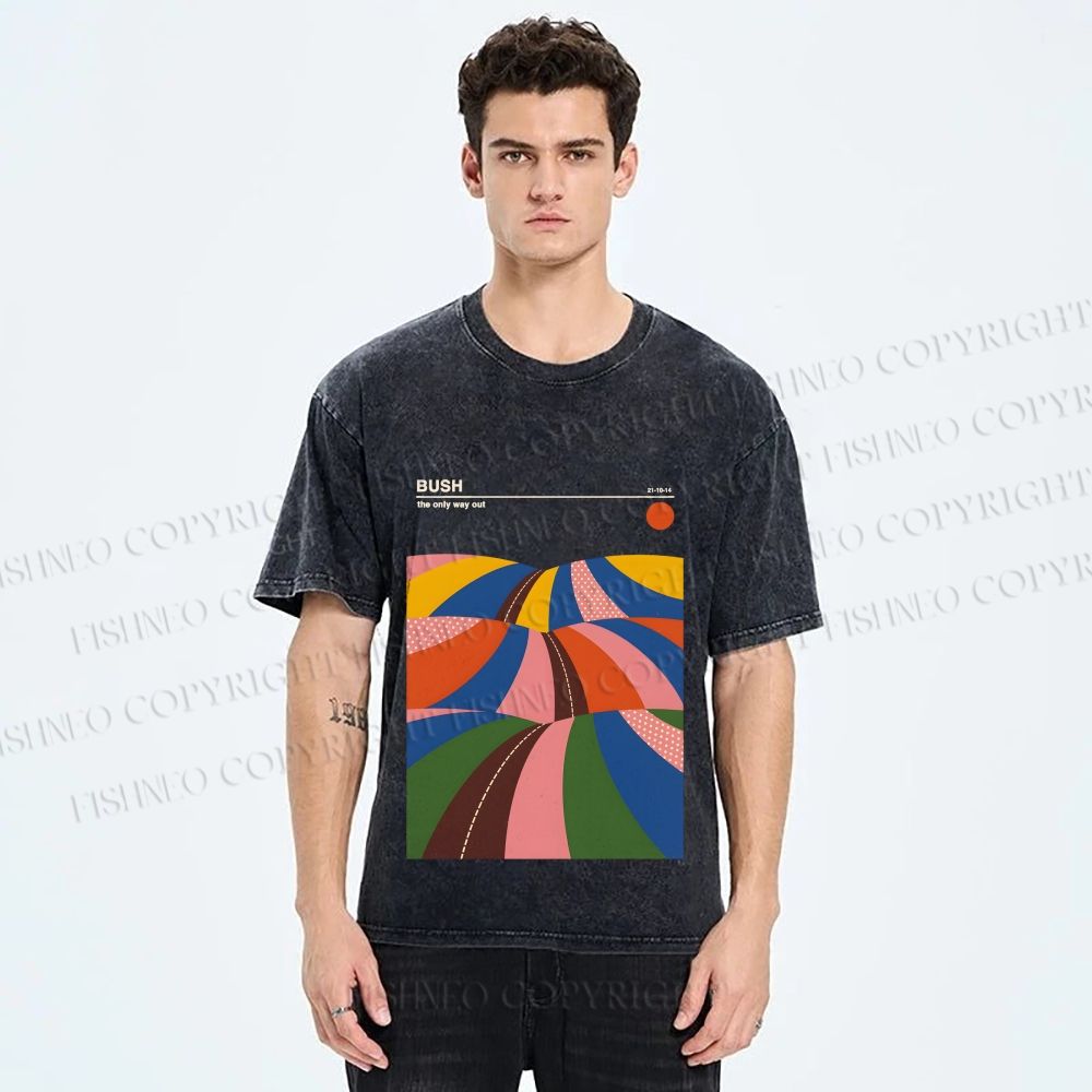 Unisex Colorful Contrast Landscape Minimalist Art Printed Washed Tee