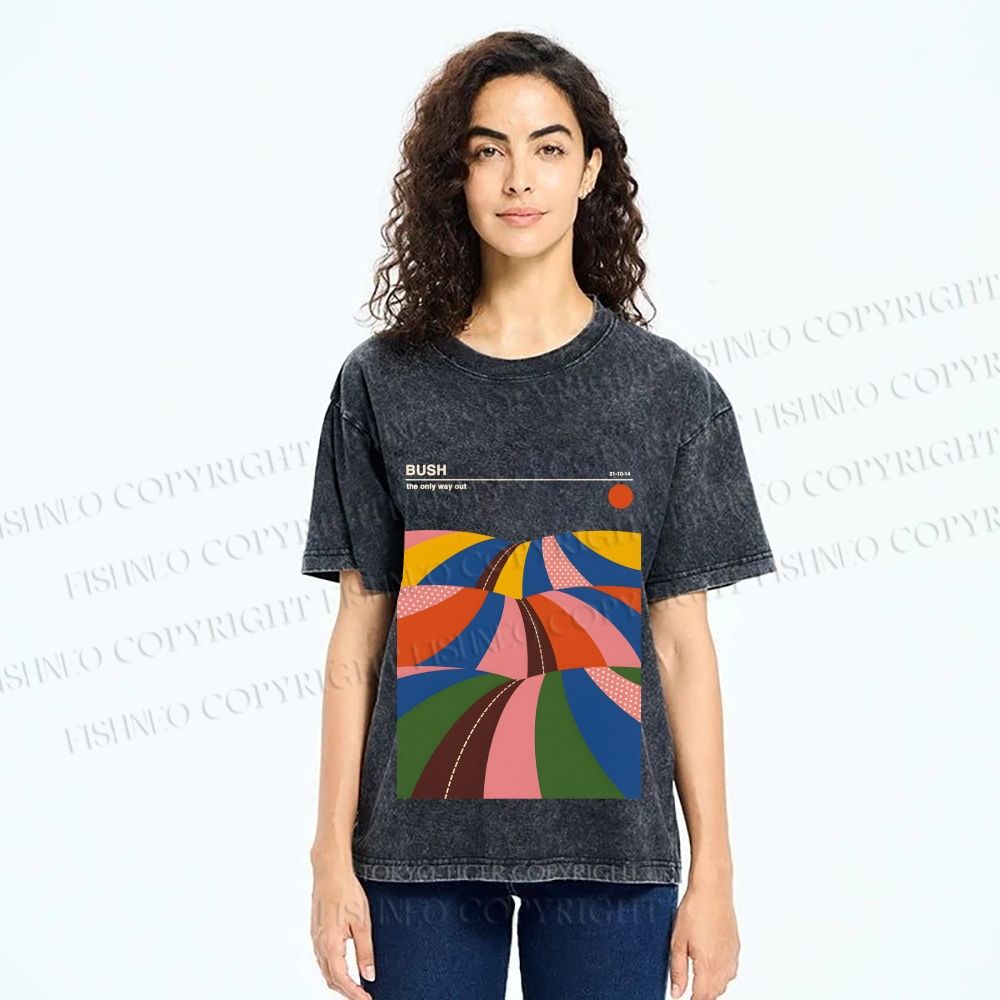 Unisex Colorful Contrast Landscape Minimalist Art Printed Washed Tee