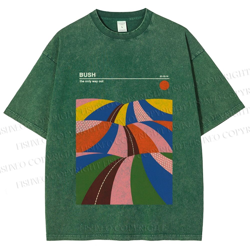 Unisex Colorful Contrast Landscape Minimalist Art Printed Washed Tee