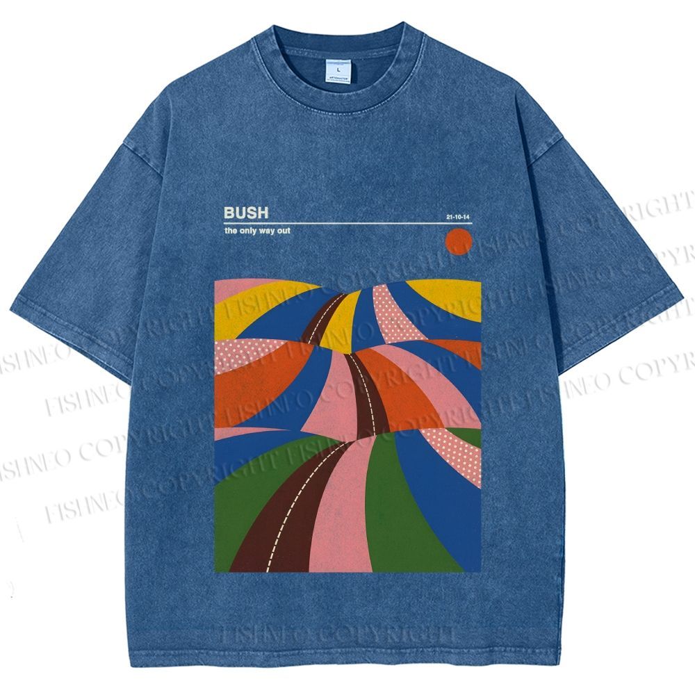 Unisex Colorful Contrast Landscape Minimalist Art Printed Washed Tee