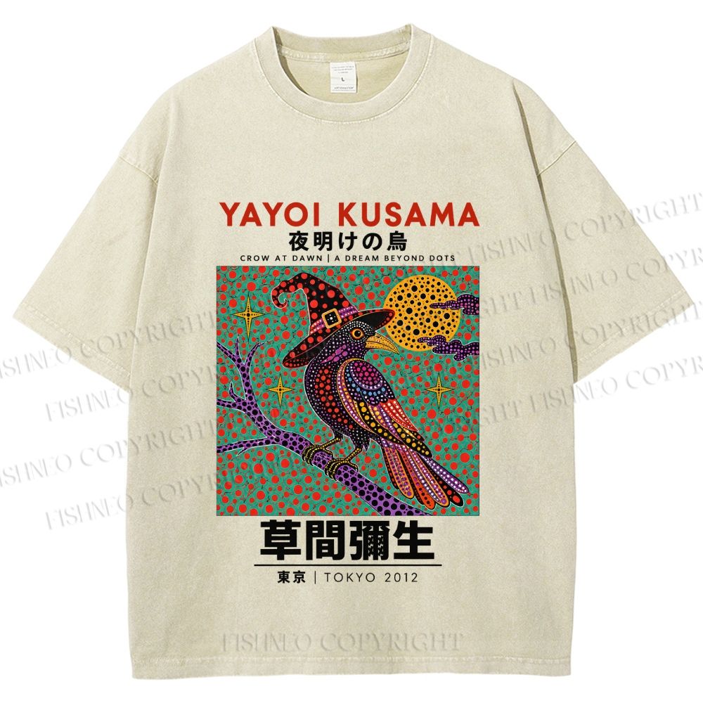 Unisex Yayoi Kusama Halloween Crow Printed Washed Tee