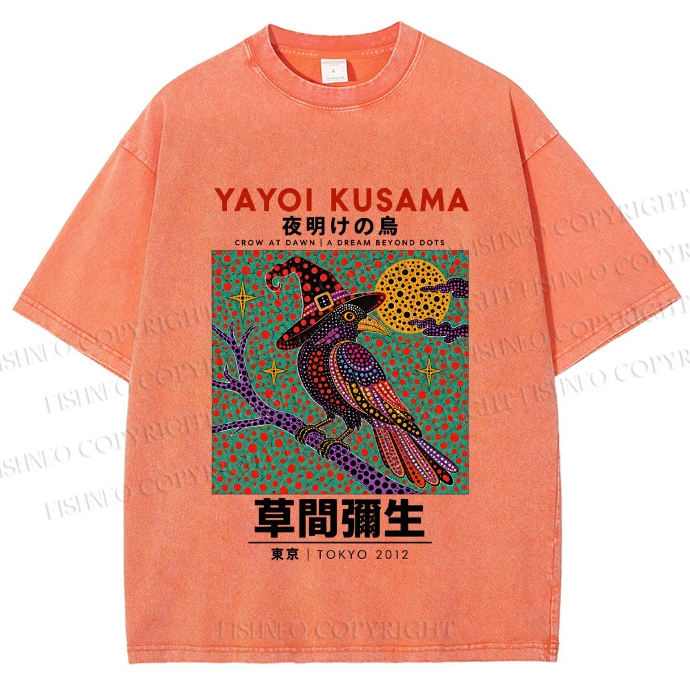 Unisex Yayoi Kusama Halloween Crow Printed Washed Tee