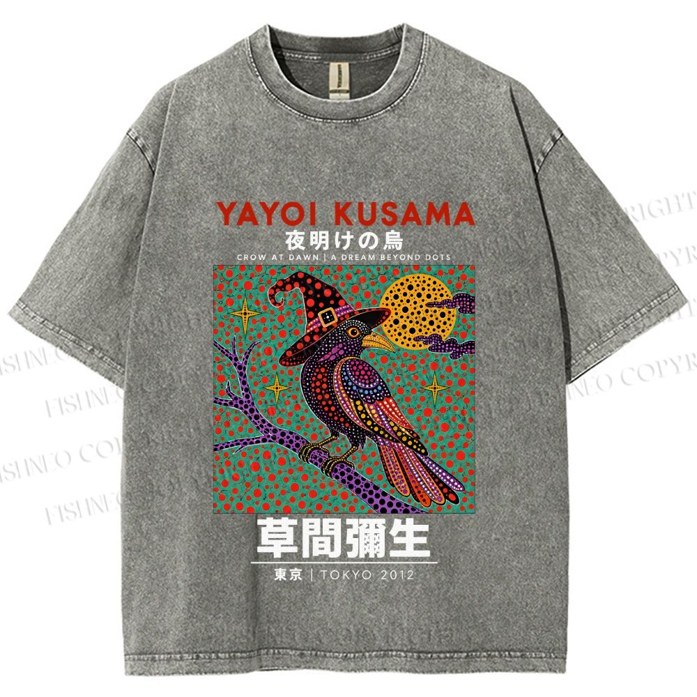 Unisex Yayoi Kusama Halloween Crow Printed Washed Tee