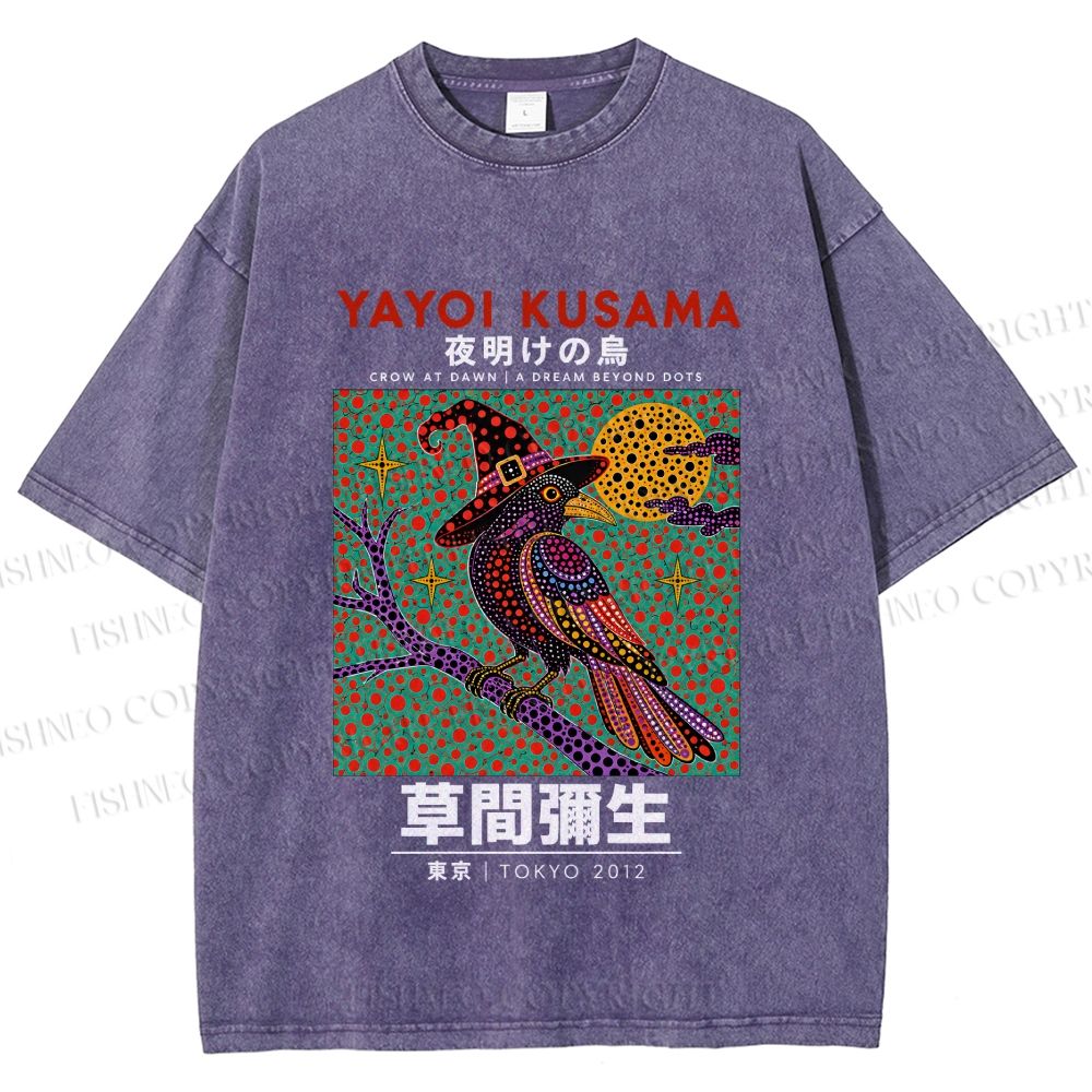 Unisex Yayoi Kusama Halloween Crow Printed Washed Tee