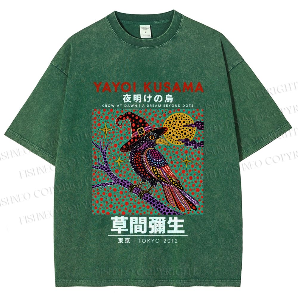 Unisex Yayoi Kusama Halloween Crow Printed Washed Tee