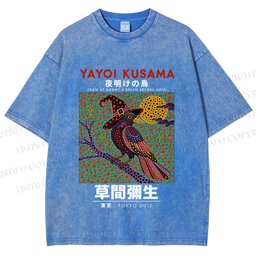 Unisex Yayoi Kusama Halloween Crow Printed Washed Tee