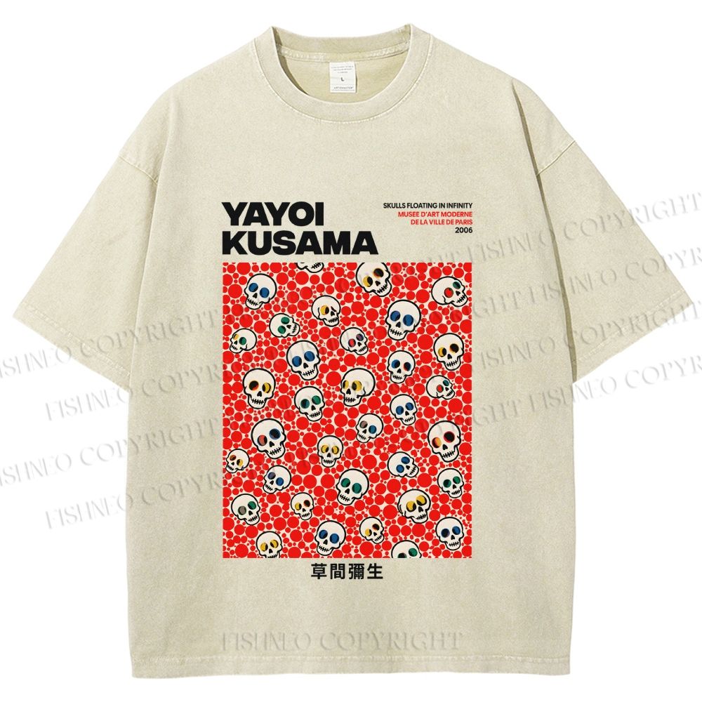 Unisex Yayoi Kusama Polka Dot Skull Printed Washed Tee
