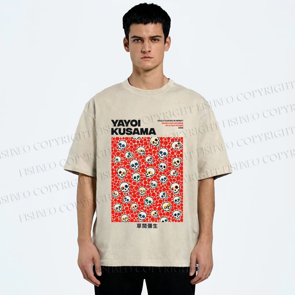 Unisex Yayoi Kusama Polka Dot Skull Printed Washed Tee