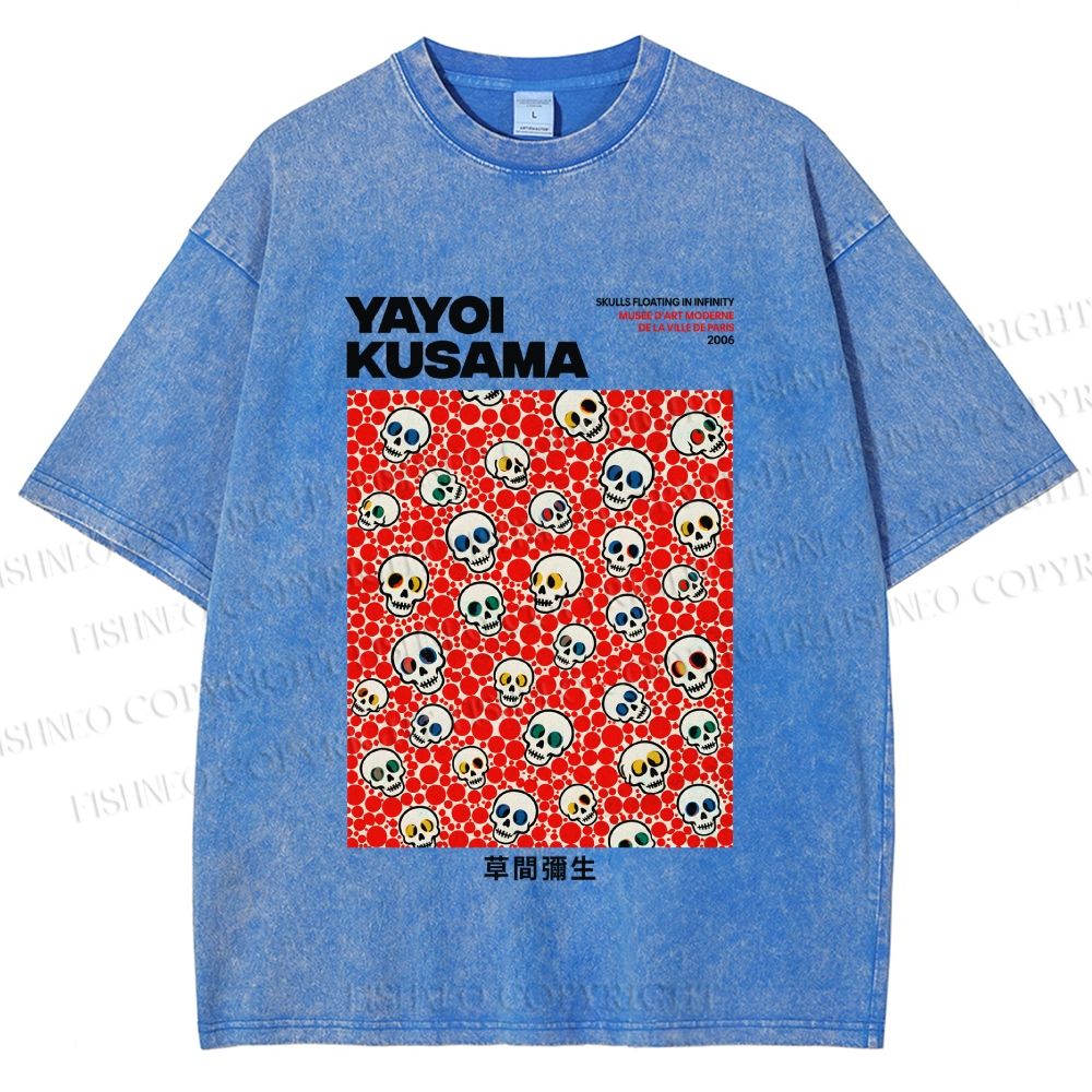 Unisex Yayoi Kusama Polka Dot Skull Printed Washed Tee