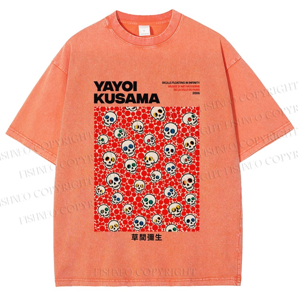 Unisex Yayoi Kusama Polka Dot Skull Printed Washed Tee