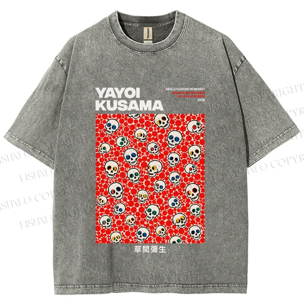 Unisex Yayoi Kusama Polka Dot Skull Printed Washed Tee
