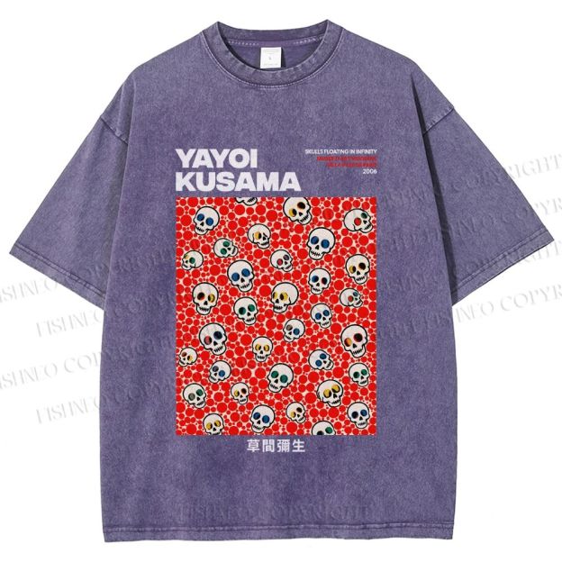 Unisex Yayoi Kusama Polka Dot Skull Printed Washed Tee