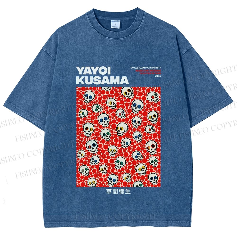 Unisex Yayoi Kusama Polka Dot Skull Printed Washed Tee