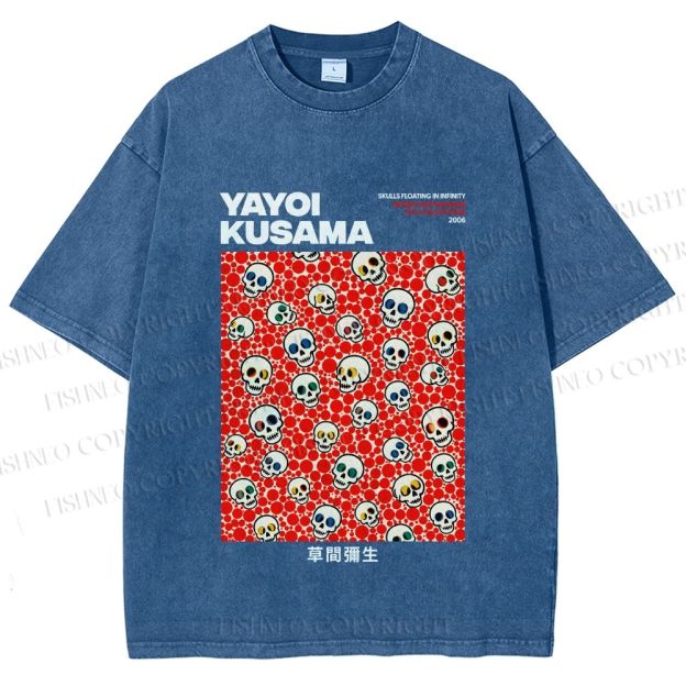 Unisex Yayoi Kusama Polka Dot Skull Printed Washed Tee