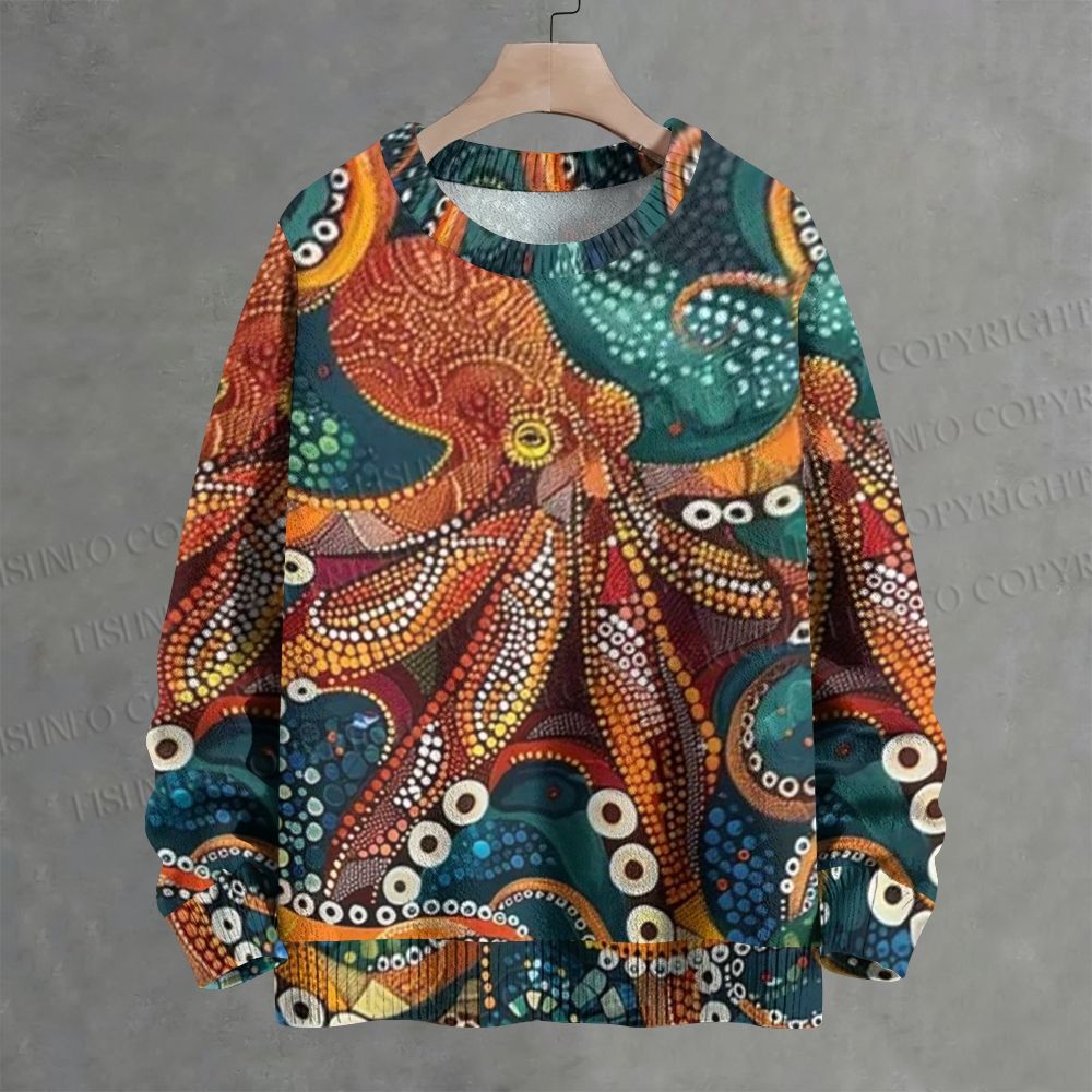 Aboriginal Dot Art Octopus  Crew Neck Sweater