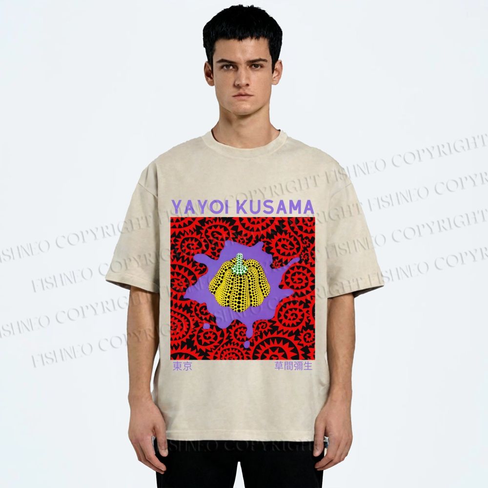 Unisex Yayoi Kusama Pumpkin Printed Washed Tee
