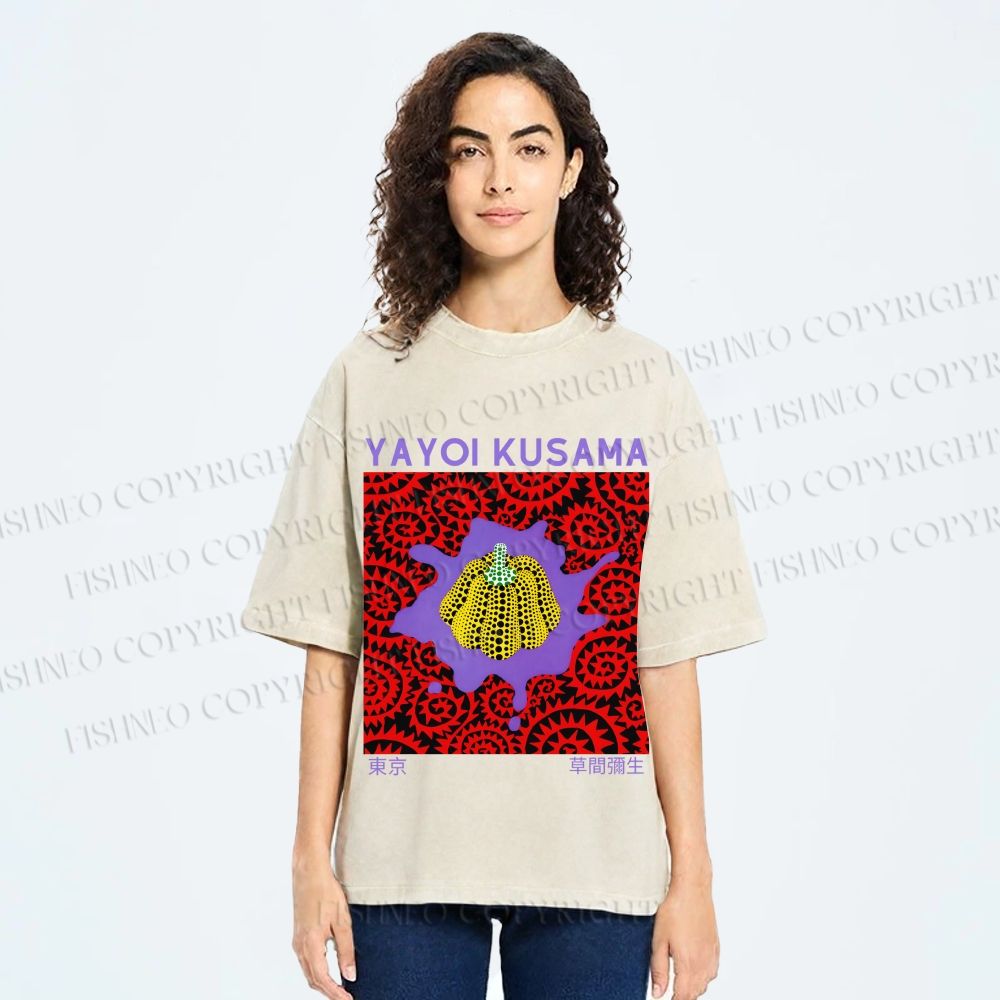 Unisex Yayoi Kusama Pumpkin Printed Washed Tee
