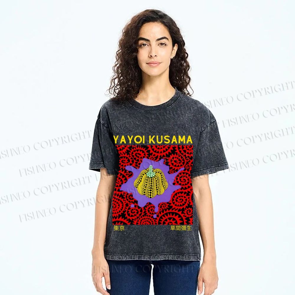 Unisex Yayoi Kusama Pumpkin Printed Washed Tee