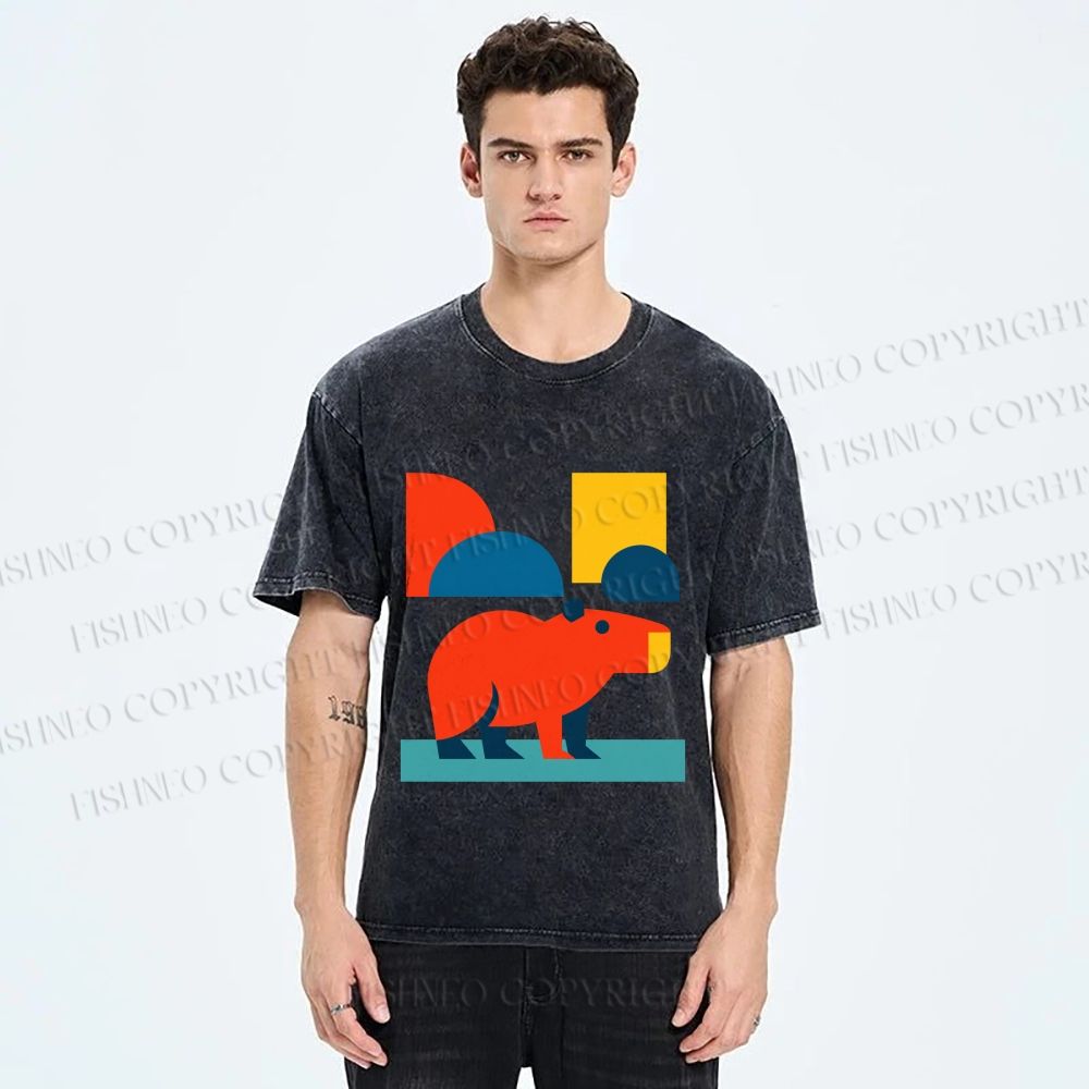 Unisex Bauhaus Capybara Printed Washed Tee