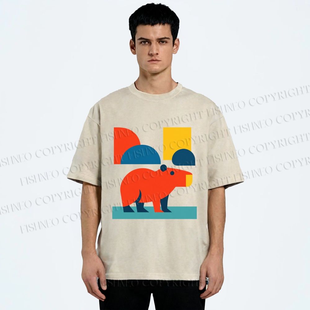 Unisex Bauhaus Capybara Printed Washed Tee