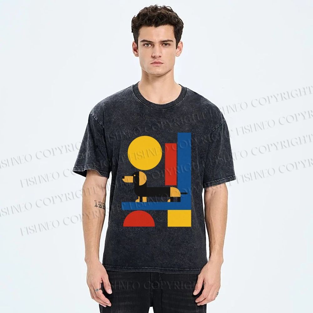 Unisex Bauhaus Dachshund Printed Washed Tee