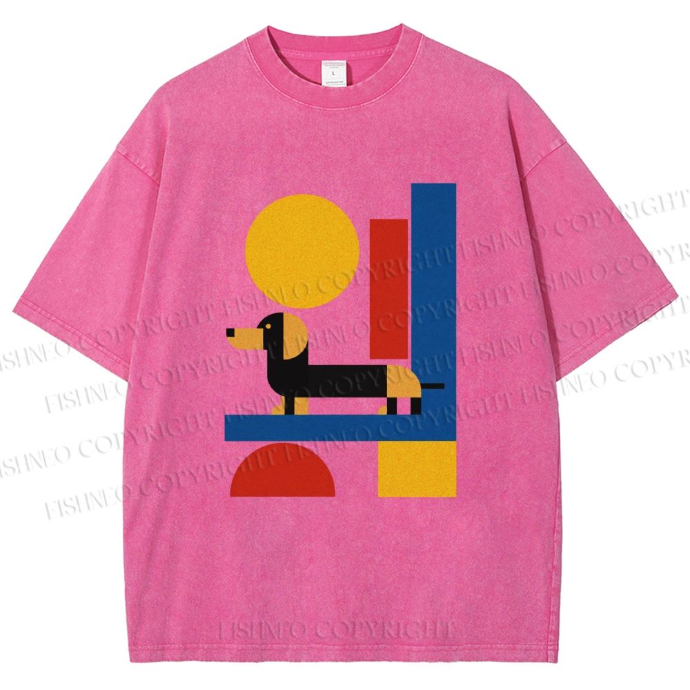 Unisex Bauhaus Dachshund Printed Washed Tee