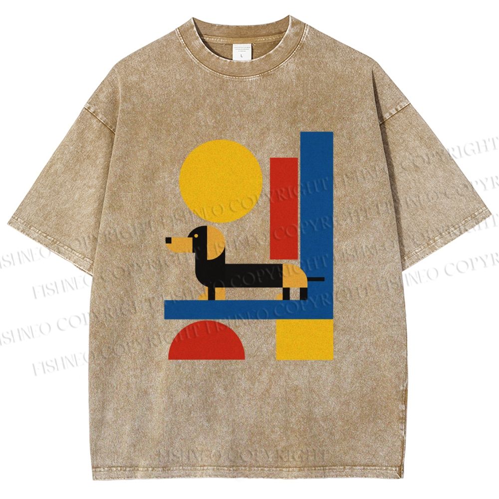 Unisex Bauhaus Dachshund Printed Washed Tee