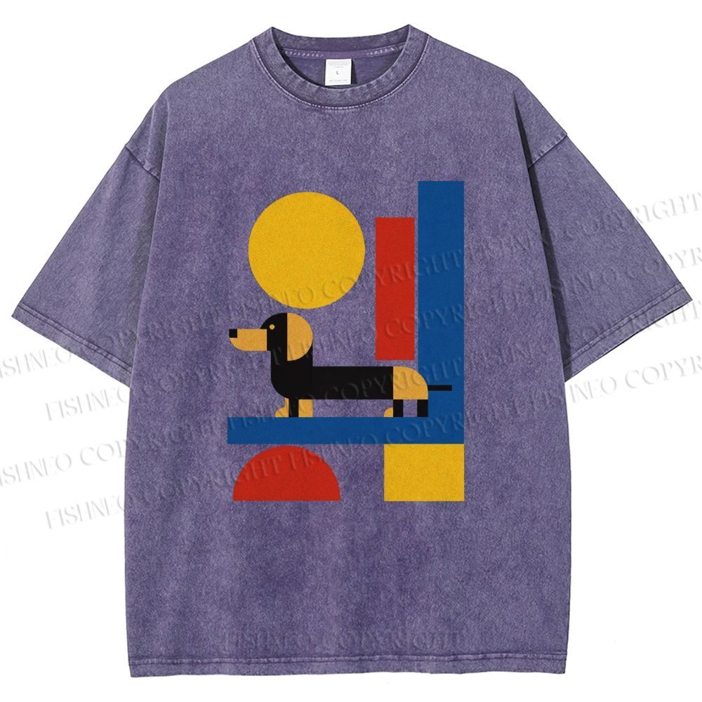 Unisex Bauhaus Dachshund Printed Washed Tee