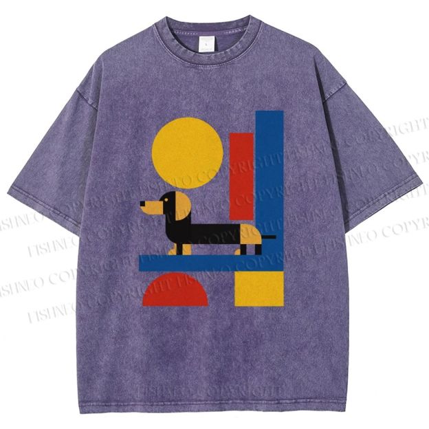 Unisex Bauhaus Dachshund Printed Washed Tee
