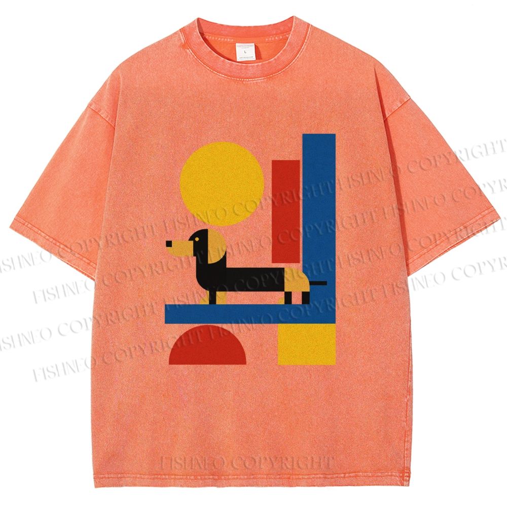 Unisex Bauhaus Dachshund Printed Washed Tee