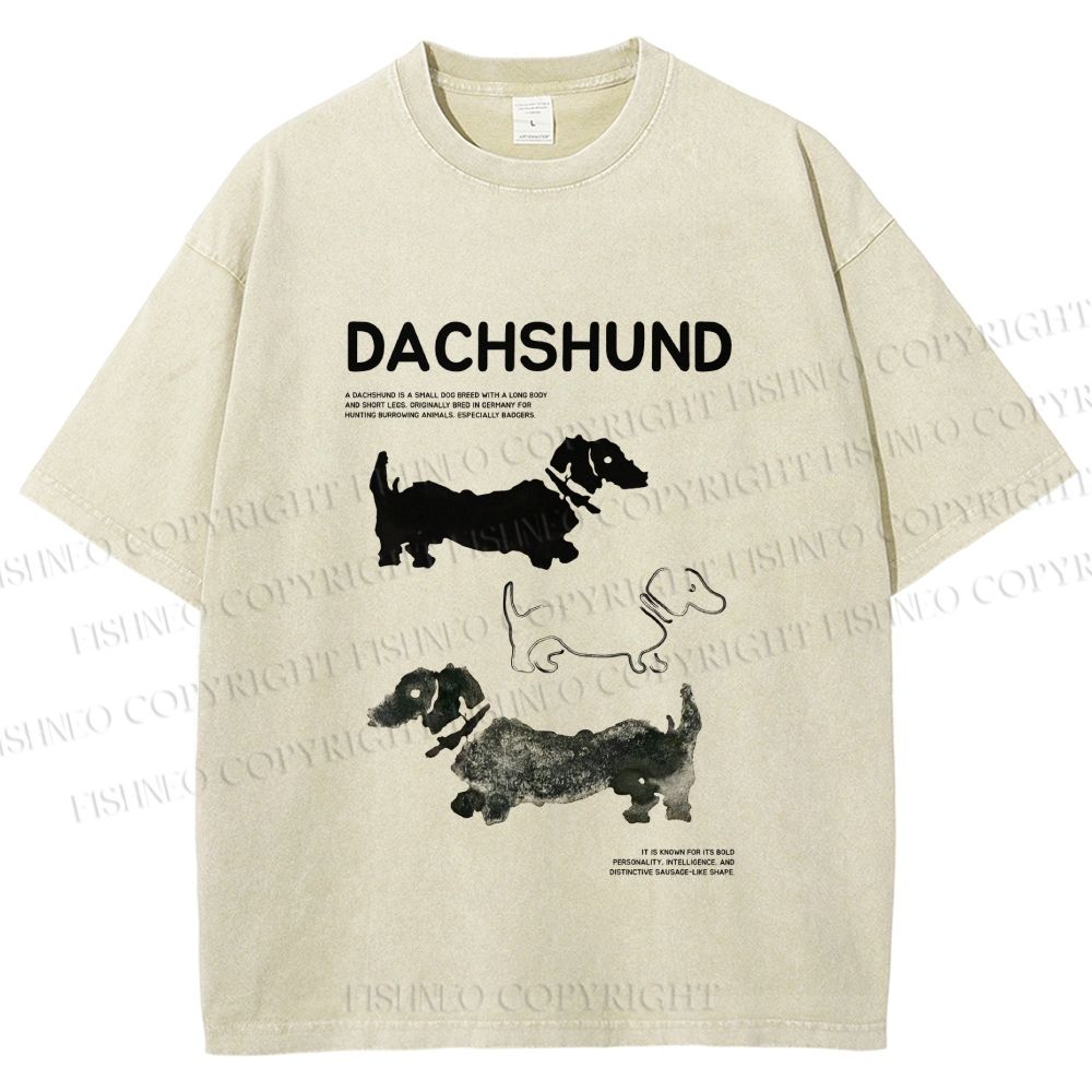 Unisex Dachshund Printed Washed Tee
