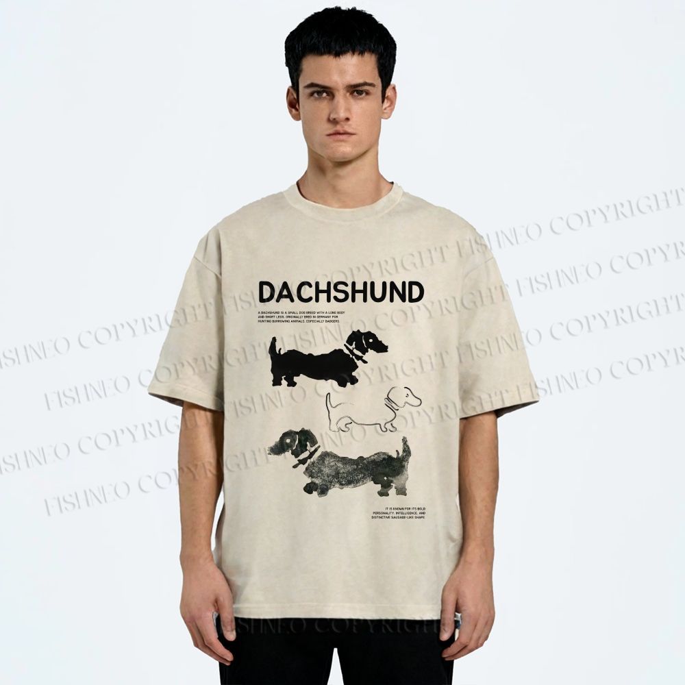 Unisex Dachshund Printed Washed Tee