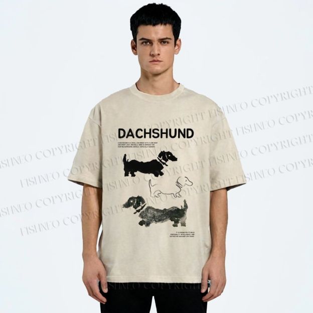 Unisex Dachshund Printed Washed Tee