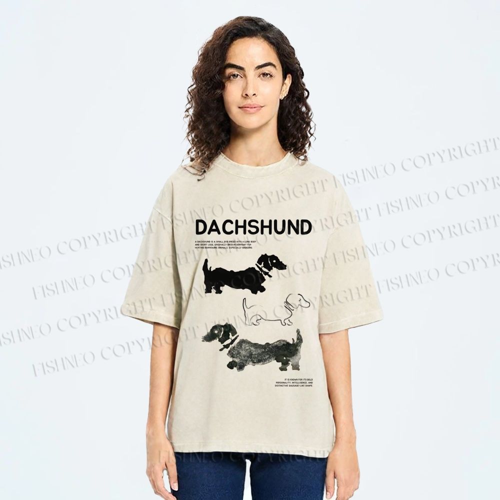 Unisex Dachshund Printed Washed Tee