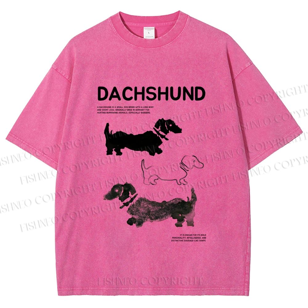 Unisex Dachshund Printed Washed Tee