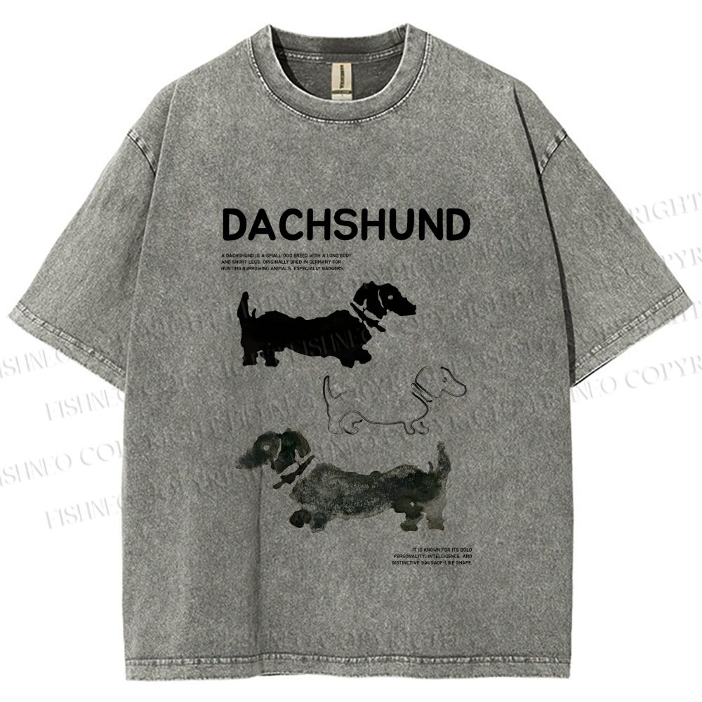Unisex Dachshund Printed Washed Tee