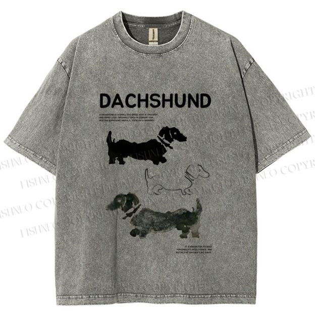Unisex Dachshund Printed Washed Tee
